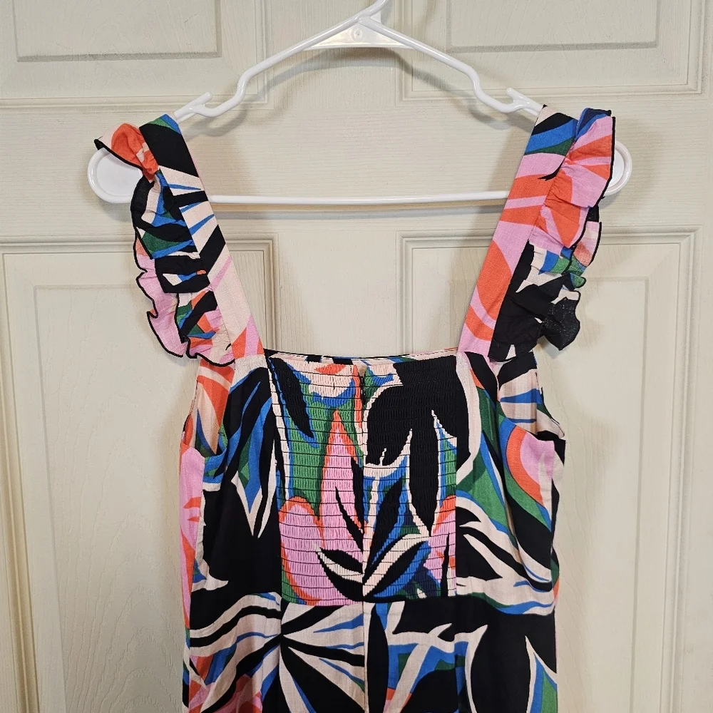 Mister Zimi Flutter Sleeve Zip-Up Mini Tropical Bold Print Ruffle Mini Dress - Picture 3 of 8